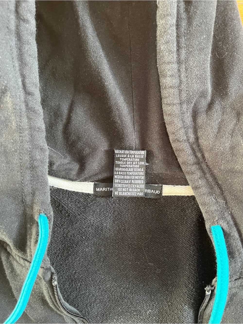 VTG Girbaud Full Zip Hoodie Black Teal Colorblock Sweatshirt Pockets Hip-Hop Y2K - Picture 4 of 7